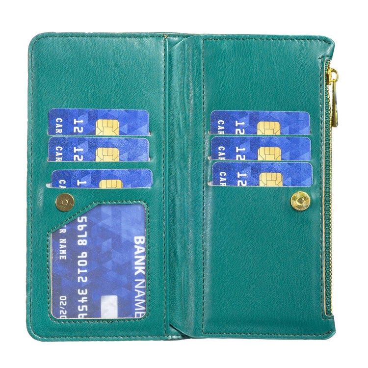 For iPhone 16 Pro Diamond Lattice Zipper Wallet Leather Flip Phone Case(Green) - iPhone 16 Pro Cases by PMC Jewellery | Online Shopping South Africa | PMC Jewellery | Buy Now Pay Later Mobicred