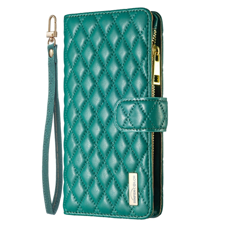 For iPhone 16 Diamond Lattice Zipper Wallet Leather Flip Phone Case(Green) - iPhone 16 Cases by PMC Jewellery | Online Shopping South Africa | PMC Jewellery | Buy Now Pay Later Mobicred