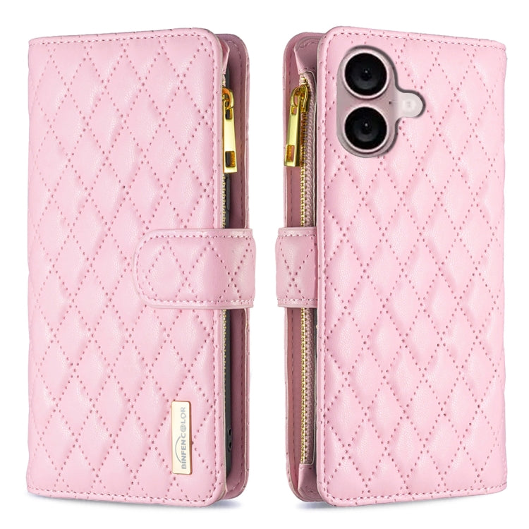 For iPhone 16 Diamond Lattice Zipper Wallet Leather Flip Phone Case(Pink) - iPhone 16 Cases by PMC Jewellery | Online Shopping South Africa | PMC Jewellery | Buy Now Pay Later Mobicred