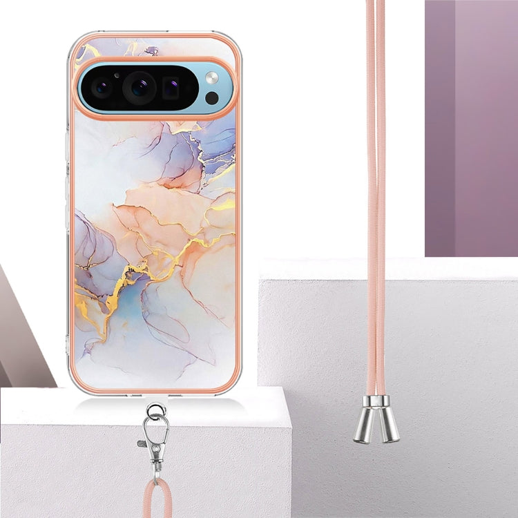 For Google Pixel 9 / 9 Pro Electroplating IMD TPU Phone Case with Lanyard(White Marble) - Google Cases by PMC Jewellery | Online Shopping South Africa | PMC Jewellery | Buy Now Pay Later Mobicred