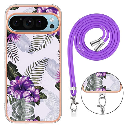 For Google Pixel 9 Pro XL Electroplating IMD TPU Phone Case with Lanyard(Purple Flower) - Google Cases by PMC Jewellery | Online Shopping South Africa | PMC Jewellery | Buy Now Pay Later Mobicred