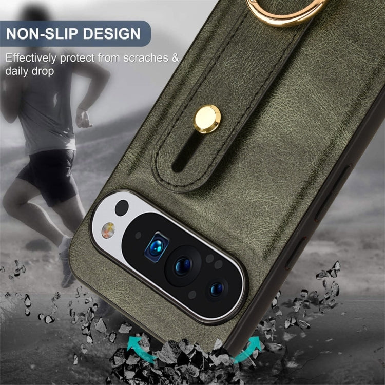 For Google Pixel 9 Pro Wristband Leather Back Phone Case(Green) - Google Cases by PMC TechLife | Online Shopping South Africa | PMC TechLife | Buy Now Pay Later Mobicred