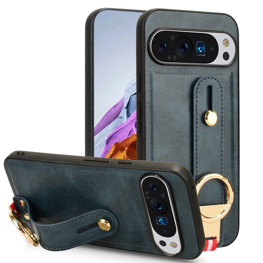 For Google Pixel 9 Wristband Leather Back Phone Case(Blue) - Google Cases by PMC Jewellery | Online Shopping South Africa | PMC Jewellery | Buy Now Pay Later Mobicred