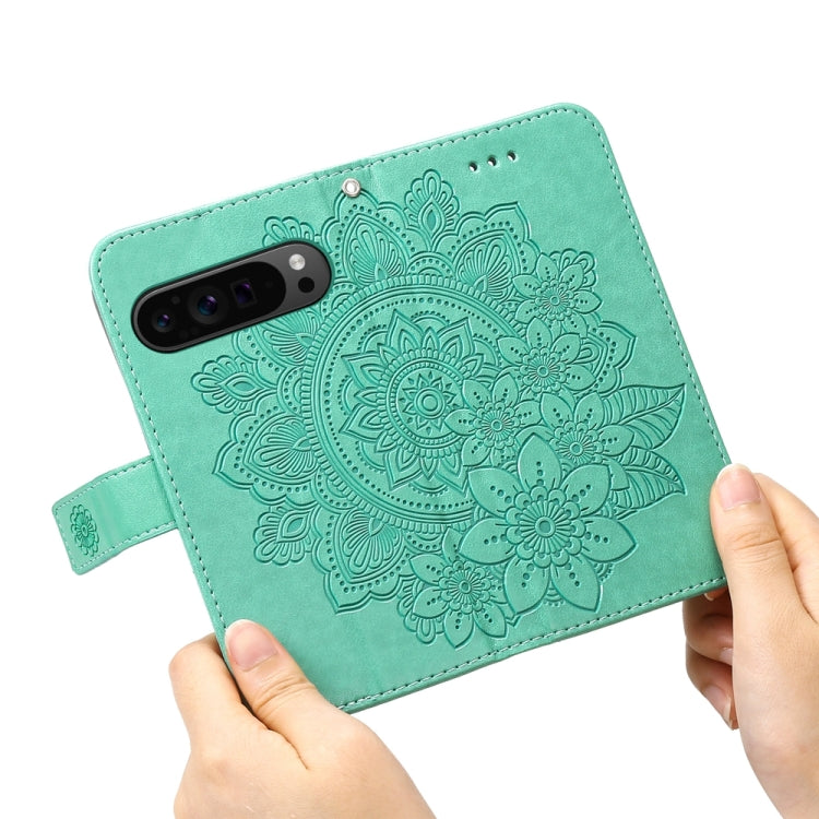 For Google Pixel 9 Pro 7-petal Flowers Embossing Leather Phone Case(Green) - Google Cases by PMC Jewellery | Online Shopping South Africa | PMC Jewellery | Buy Now Pay Later Mobicred