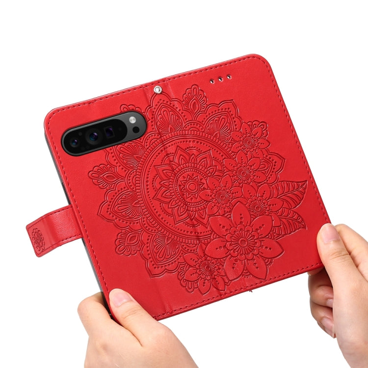 For Google Pixel 9 Pro 7-petal Flowers Embossing Leather Phone Case(Red) - Google Cases by PMC Jewellery | Online Shopping South Africa | PMC Jewellery | Buy Now Pay Later Mobicred