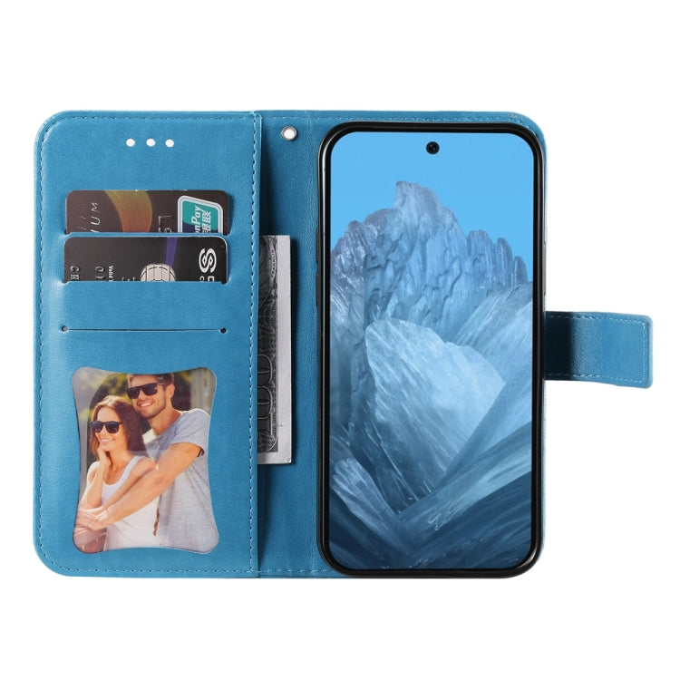 For Google Pixel 9 7-petal Flowers Embossing Leather Phone Case(Blue) - Google Cases by PMC Jewellery | Online Shopping South Africa | PMC Jewellery | Buy Now Pay Later Mobicred