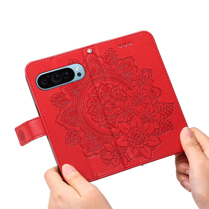 For Google Pixel 9 7-petal Flowers Embossing Leather Phone Case(Red) - Google Cases by PMC Jewellery | Online Shopping South Africa | PMC Jewellery | Buy Now Pay Later Mobicred