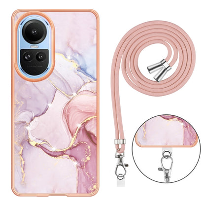 For OPPO Reno10 5G Global Electroplating Marble Dual-side IMD Phone Case with Lanyard(Rose Gold 005) - OPPO Cases by PMC Jewellery | Online Shopping South Africa | PMC Jewellery