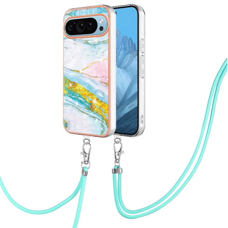 For Google Pixel 9 Pro XL Electroplating Marble Dual-side IMD Phone Case with Lanyard(Green 004) - Google Cases by PMC Jewellery | Online Shopping South Africa | PMC Jewellery | Buy Now Pay Later Mobicred