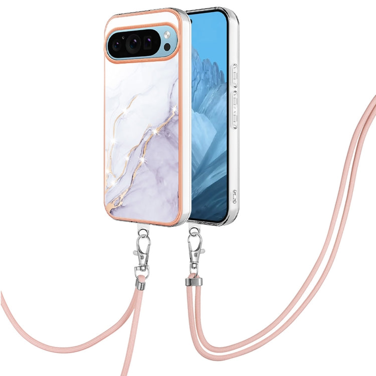 For Google Pixel 9 Pro XL Electroplating Marble Dual-side IMD Phone Case with Lanyard(White 006) - Google Cases by PMC Jewellery | Online Shopping South Africa | PMC Jewellery | Buy Now Pay Later Mobicred