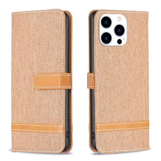 For iPhone 16 Pro Max Color Block Denim Texture Leather Phone Case(Brown) - iPhone 16 Pro Max Cases by PMC Jewellery | Online Shopping South Africa | PMC Jewellery | Buy Now Pay Later Mobicred