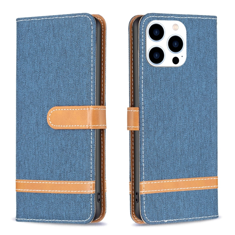 For iPhone 16 Pro Color Block Denim Texture Leather Phone Case(Dark Blue) - iPhone 16 Pro Cases by PMC Jewellery | Online Shopping South Africa | PMC Jewellery | Buy Now Pay Later Mobicred