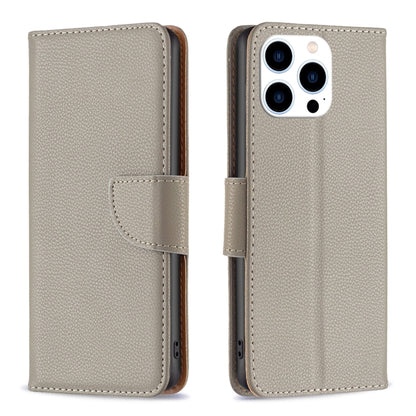 For iPhone 16 Pro Max Litchi Texture Pure Color Flip Leather Phone Case(Grey) - iPhone 16 Pro Max Cases by PMC Jewellery | Online Shopping South Africa | PMC Jewellery | Buy Now Pay Later Mobicred