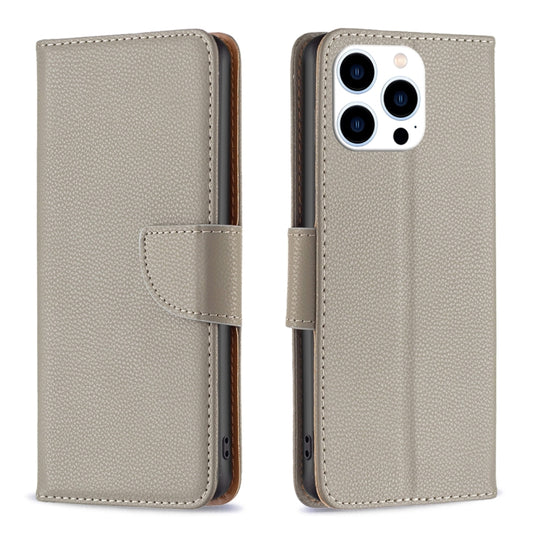 For iPhone 16 Pro Max Litchi Texture Pure Color Flip Leather Phone Case(Grey) - iPhone 16 Pro Max Cases by PMC Jewellery | Online Shopping South Africa | PMC Jewellery | Buy Now Pay Later Mobicred