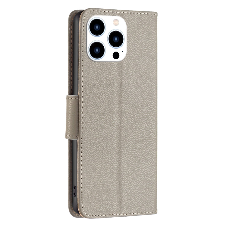 For iPhone 16 Pro Max Litchi Texture Pure Color Flip Leather Phone Case(Grey) - iPhone 16 Pro Max Cases by PMC Jewellery | Online Shopping South Africa | PMC Jewellery | Buy Now Pay Later Mobicred