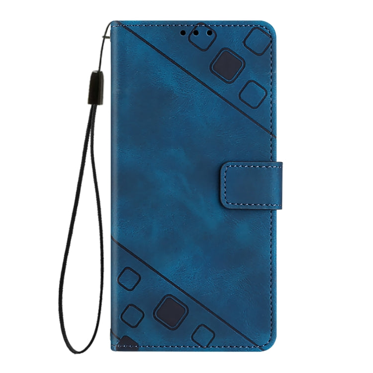 For iPhone 16 Pro Skin-feel Embossed Leather Phone Case(Blue) - iPhone 16 Pro Cases by PMC Jewellery | Online Shopping South Africa | PMC Jewellery | Buy Now Pay Later Mobicred