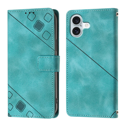 For iPhone 16 Plus Skin-feel Embossed Leather Phone Case(Green) - iPhone 16 Plus Cases by PMC Jewellery | Online Shopping South Africa | PMC Jewellery | Buy Now Pay Later Mobicred