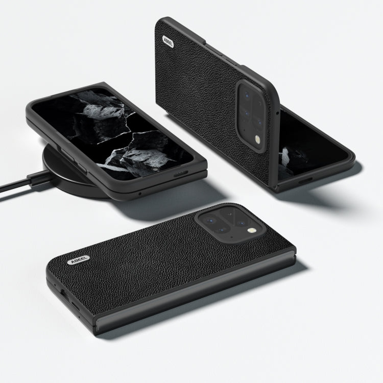 For Google Pixel 9 Pro Fold ABEEL Black Edge Genuine Leather Mino Phone Case(Black) - Google Cases by PMC TechLife | Online Shopping South Africa | PMC TechLife | Buy Now Pay Later Mobicred
