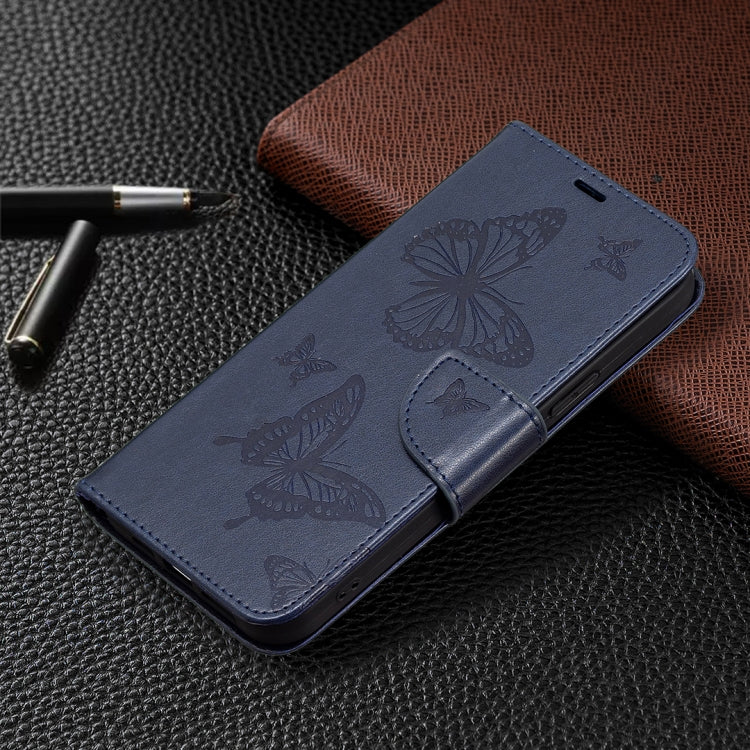 For iPhone 16 Plus Embossing Two Butterflies Pattern Leather Phone Case(Blue) - iPhone 16 Plus Cases by PMC TechLife | Online Shopping South Africa | PMC TechLife | Buy Now Pay Later Mobicred