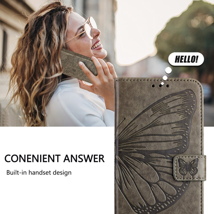 For iPhone 16 Pro Max Embossed Butterfly Leather Phone Case(Grey) - iPhone 16 Pro Max Cases by PMC Jewellery | Online Shopping South Africa | PMC Jewellery | Buy Now Pay Later Mobicred