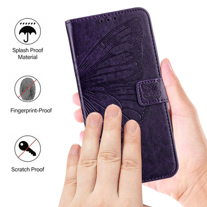 For iPhone 16 Pro Embossed Butterfly Leather Phone Case(Dark Purple) - iPhone 16 Pro Cases by PMC Jewellery | Online Shopping South Africa | PMC Jewellery | Buy Now Pay Later Mobicred