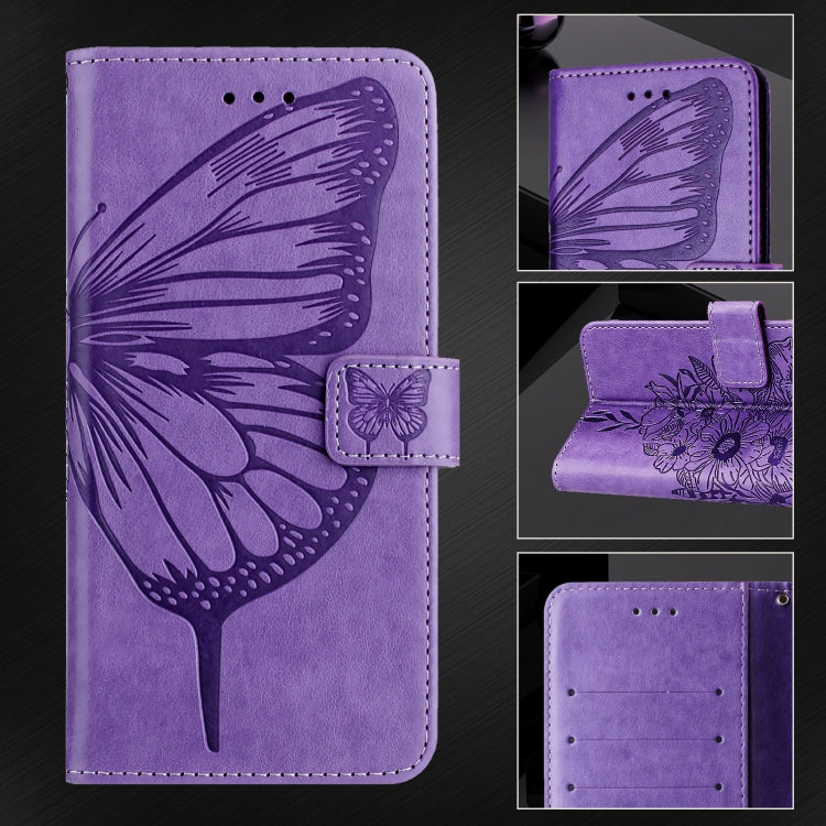 For iPhone 16 Pro Embossed Butterfly Leather Phone Case(Light Purple) - iPhone 16 Pro Cases by PMC Jewellery | Online Shopping South Africa | PMC Jewellery | Buy Now Pay Later Mobicred