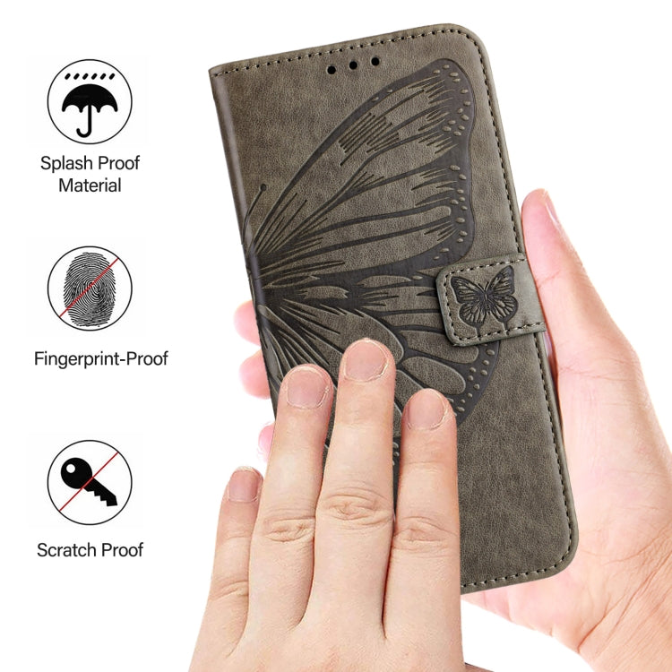 For iPhone 16 Pro Embossed Butterfly Leather Phone Case(Grey) - iPhone 16 Pro Cases by PMC Jewellery | Online Shopping South Africa | PMC Jewellery | Buy Now Pay Later Mobicred