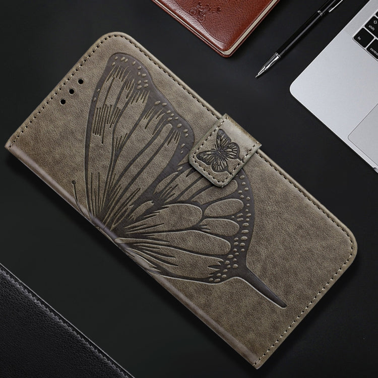 For iPhone 16 Plus Embossed Butterfly Leather Phone Case(Grey) - iPhone 16 Plus Cases by PMC Jewellery | Online Shopping South Africa | PMC Jewellery | Buy Now Pay Later Mobicred