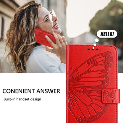 For iPhone 16 Embossed Butterfly Leather Phone Case(Red) - iPhone 16 Cases by PMC Jewellery | Online Shopping South Africa | PMC Jewellery | Buy Now Pay Later Mobicred