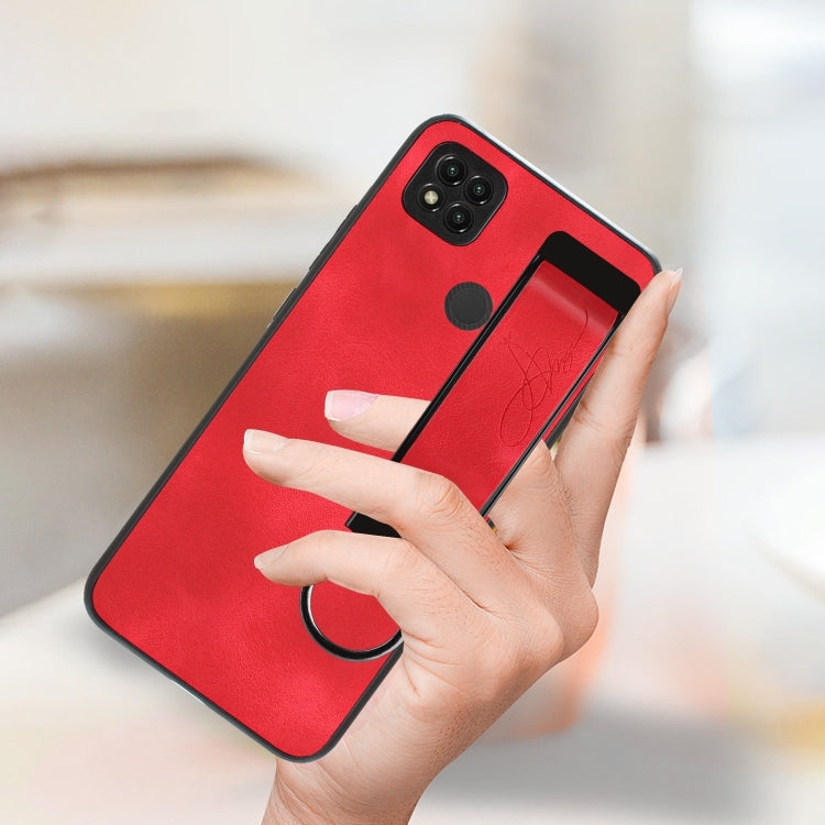 For Xiaomi Redmi 9C Wristband Holder Leather Back Phone Case(Red) - Xiaomi Cases by PMC Jewellery | Online Shopping South Africa | PMC Jewellery | Buy Now Pay Later Mobicred