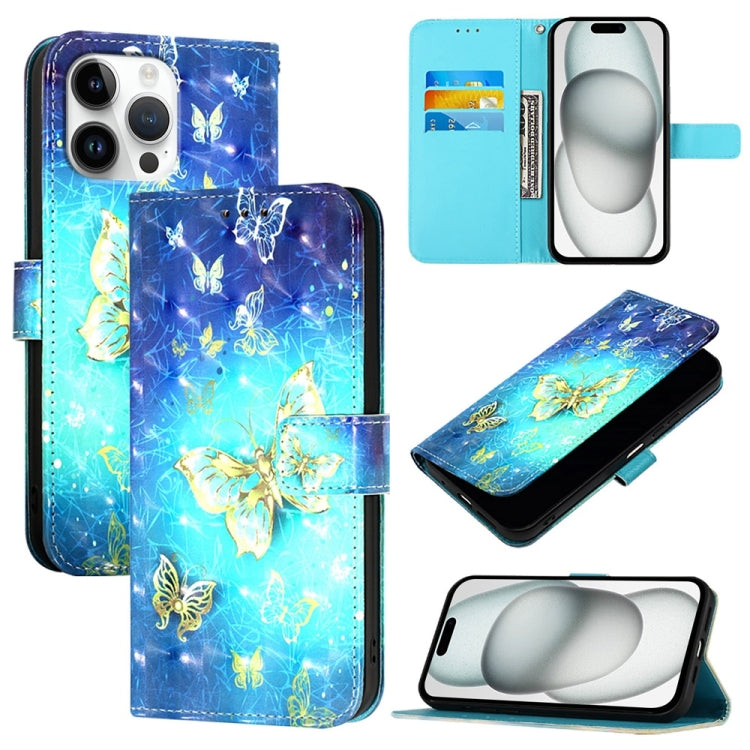 For iPhone 16 Pro Max 3D Painting Horizontal Flip Leather Phone Case(Golden Butterfly) - iPhone 16 Pro Max Cases by PMC Jewellery | Online Shopping South Africa | PMC Jewellery | Buy Now Pay Later Mobicred