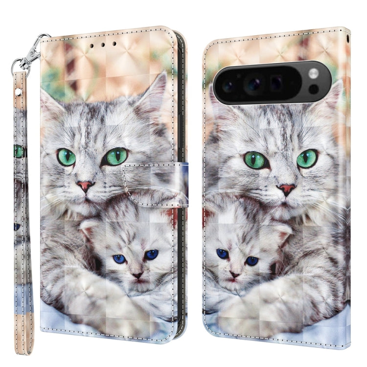 For Google Pixel 9 3D Painted Pattern Leather Phone Case(Two Loving Cats) - Google Cases by PMC Jewellery | Online Shopping South Africa | PMC Jewellery | Buy Now Pay Later Mobicred