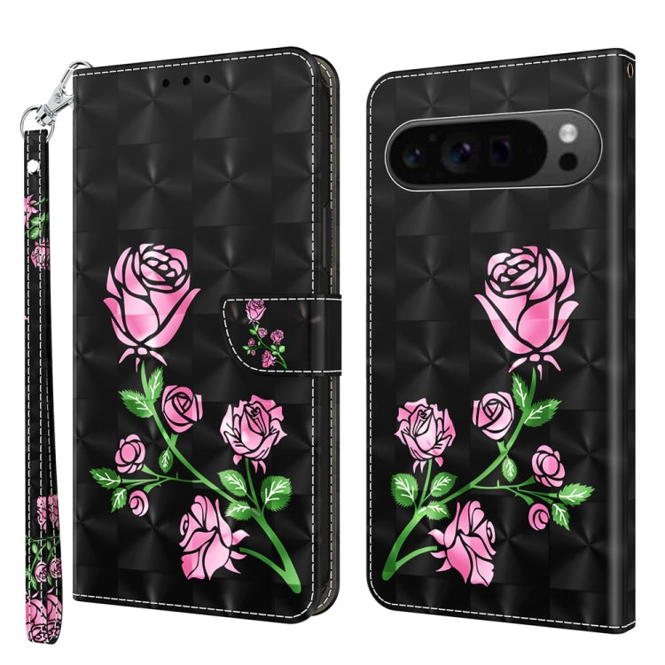 For Google Pixel 9 3D Painted Pattern Leather Phone Case(Rose) - Google Cases by PMC Jewellery | Online Shopping South Africa | PMC Jewellery | Buy Now Pay Later Mobicred