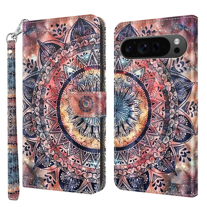 For Google Pixel 9 Pro 3D Painted Pattern Leather Phone Case(Colorful Mandala) - Google Cases by PMC Jewellery | Online Shopping South Africa | PMC Jewellery | Buy Now Pay Later Mobicred