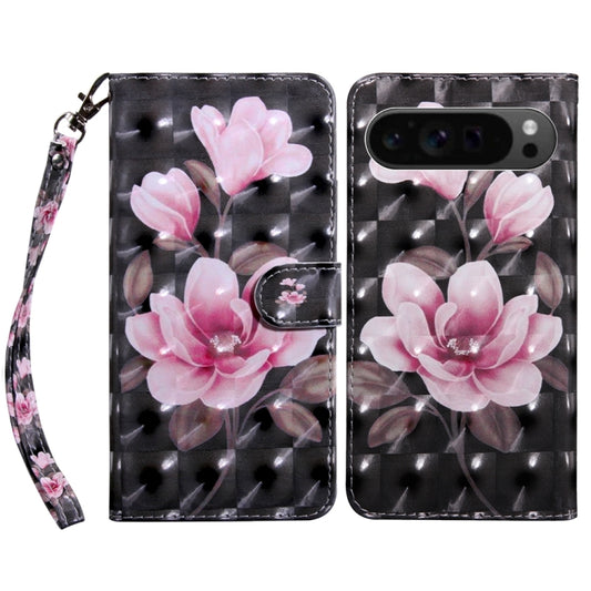 For Google Pixel 9 Pro 3D Painted Pattern Leather Phone Case(Pink Flower) - Google Cases by PMC Jewellery | Online Shopping South Africa | PMC Jewellery | Buy Now Pay Later Mobicred