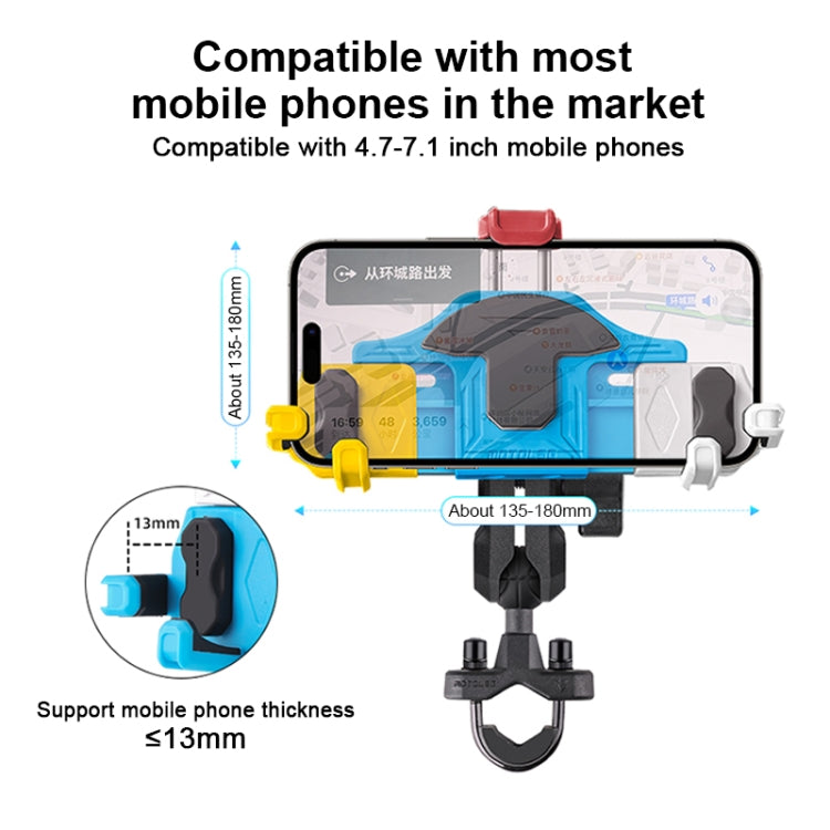 MOTOSLG Crab Motorcycle Phone Clamp Bracket L-Type Rear Mirror Mount with Anti-theft Lock(Yellow Blue White) - Holder by MOTOLSG | Online Shopping South Africa | PMC Jewellery | Buy Now Pay Later Mobicred