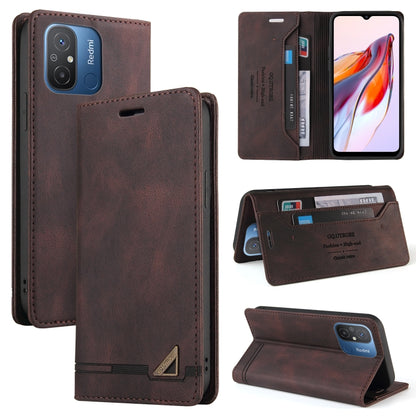 For Xiaomi Redmi 12C/11A Skin Feel Anti-theft Brush Horizontal Flip Leather Case with Holder(Brown) - Xiaomi Cases by PMC Jewellery | Online Shopping South Africa | PMC Jewellery | Buy Now Pay Later Mobicred