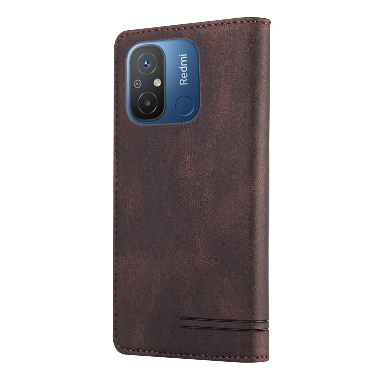 For Xiaomi Redmi 12C/11A Skin Feel Anti-theft Brush Horizontal Flip Leather Case with Holder(Brown) - Xiaomi Cases by PMC TechLife | Online Shopping South Africa | PMC TechLife | Buy Now Pay Later Mobicred