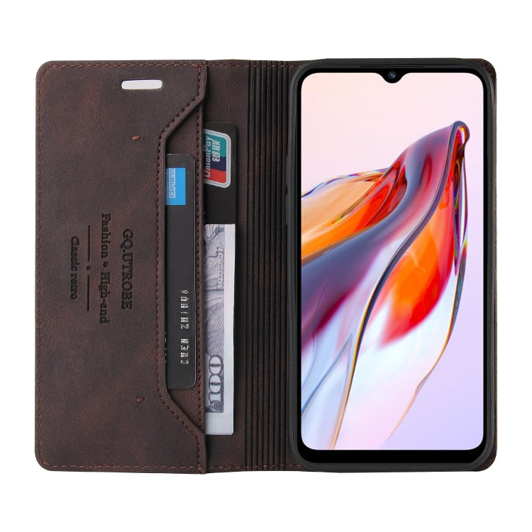 For Xiaomi Redmi 12C/11A Skin Feel Anti-theft Brush Horizontal Flip Leather Case with Holder(Brown) - Xiaomi Cases by PMC TechLife | Online Shopping South Africa | PMC TechLife | Buy Now Pay Later Mobicred
