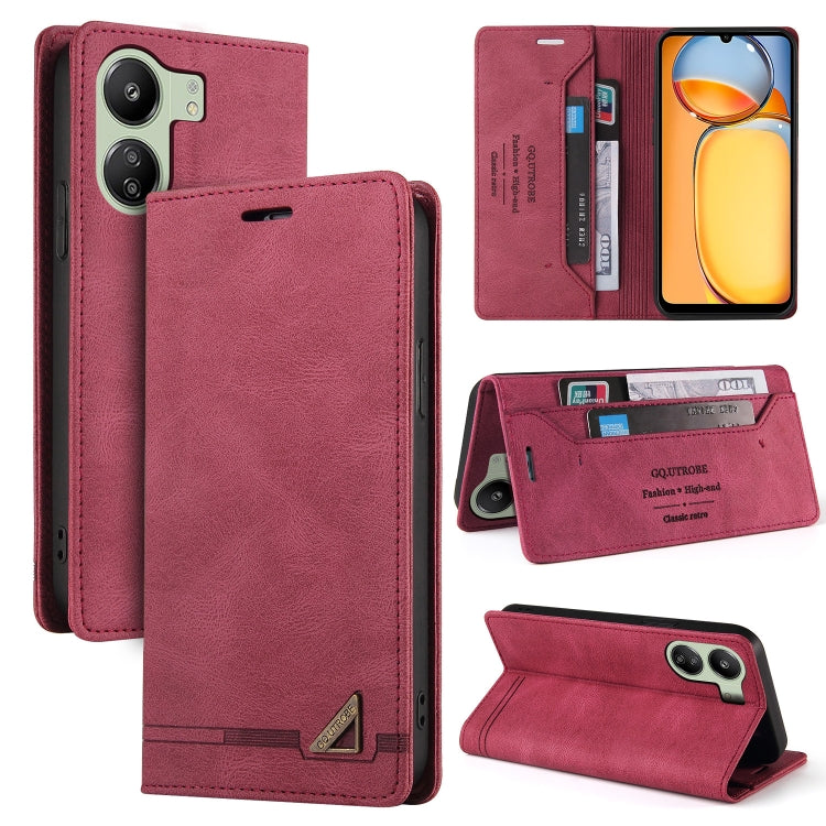 For Xiaomi Redmi 13C Skin Feel Anti-theft Brush Horizontal Flip Leather Case with Holder(Wine Red) - 13C Cases by PMC TechLife | Online Shopping South Africa | PMC TechLife | Buy Now Pay Later Mobicred
