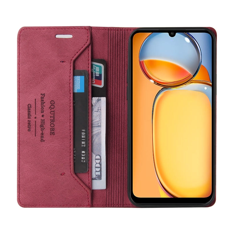 For Xiaomi Redmi 13C Skin Feel Anti-theft Brush Horizontal Flip Leather Case with Holder(Wine Red) - 13C Cases by PMC TechLife | Online Shopping South Africa | PMC TechLife | Buy Now Pay Later Mobicred