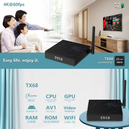 H618-TX68 Android 12.0 Allwinner H618 Quad Core Smart TV Box, Memory:4GB+64GB(US Plug) - Allwinner H6 by PMC Jewellery | Online Shopping South Africa | PMC Jewellery | Buy Now Pay Later Mobicred