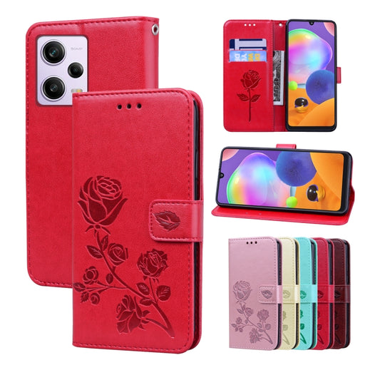 For Xiaomi Redmi Note 12 5G Global/Poco X5 Rose Embossed Flip PU Leather Phone Case(Red) - Xiaomi Cases by PMC Jewellery | Online Shopping South Africa | PMC Jewellery | Buy Now Pay Later Mobicred