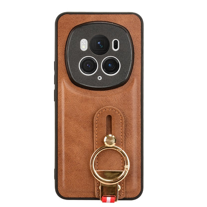 For Honor Magic6 Pro Wristband Leather Back Phone Case(Brown) - Honor Cases by PMC Jewellery | Online Shopping South Africa | PMC Jewellery | Buy Now Pay Later Mobicred