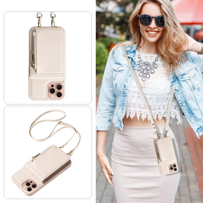 For iPhone 16 Pro Crossbody Lanyard Zipper Wallet Leather Phone Case(Beige) - iPhone 16 Pro Cases by PMC Jewellery | Online Shopping South Africa | PMC Jewellery | Buy Now Pay Later Mobicred