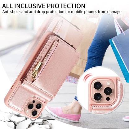 For iPhone 16 Pro Crossbody Lanyard Zipper Wallet Leather Phone Case(Rose Gold) - iPhone 16 Pro Cases by PMC Jewellery | Online Shopping South Africa | PMC Jewellery | Buy Now Pay Later Mobicred