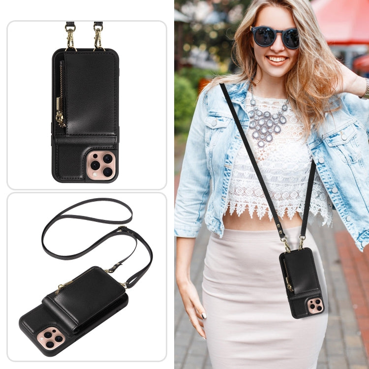 For iPhone 16 Pro Crossbody Lanyard Zipper Wallet Leather Phone Case(Black) - iPhone 16 Pro Cases by PMC Jewellery | Online Shopping South Africa | PMC Jewellery | Buy Now Pay Later Mobicred