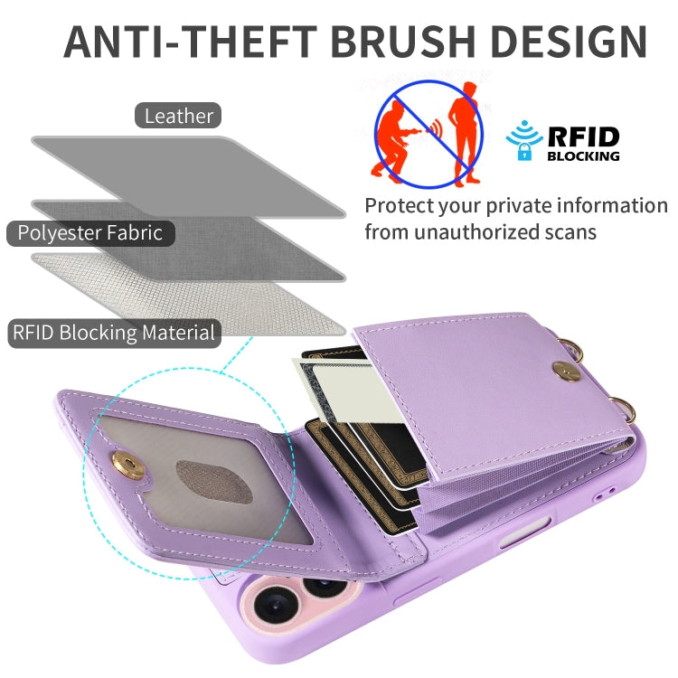 For iPhone 16 Crossbody Lanyard Zipper Wallet Leather Phone Case(Purple) - iPhone 16 Cases by PMC Jewellery | Online Shopping South Africa | PMC Jewellery | Buy Now Pay Later Mobicred