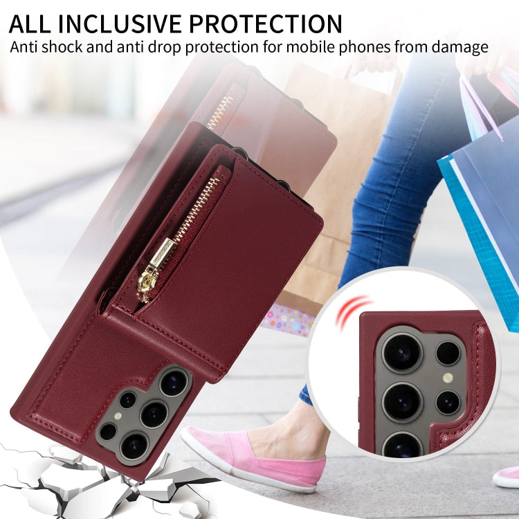 For Samsung Galaxy S24 Ultra 5G Crossbody Lanyard Zipper Wallet Leather Phone Case(Wine Red) - Galaxy S24 Ultra 5G Cases by PMC Jewellery | Online Shopping South Africa | PMC Jewellery | Buy Now Pay Later Mobicred