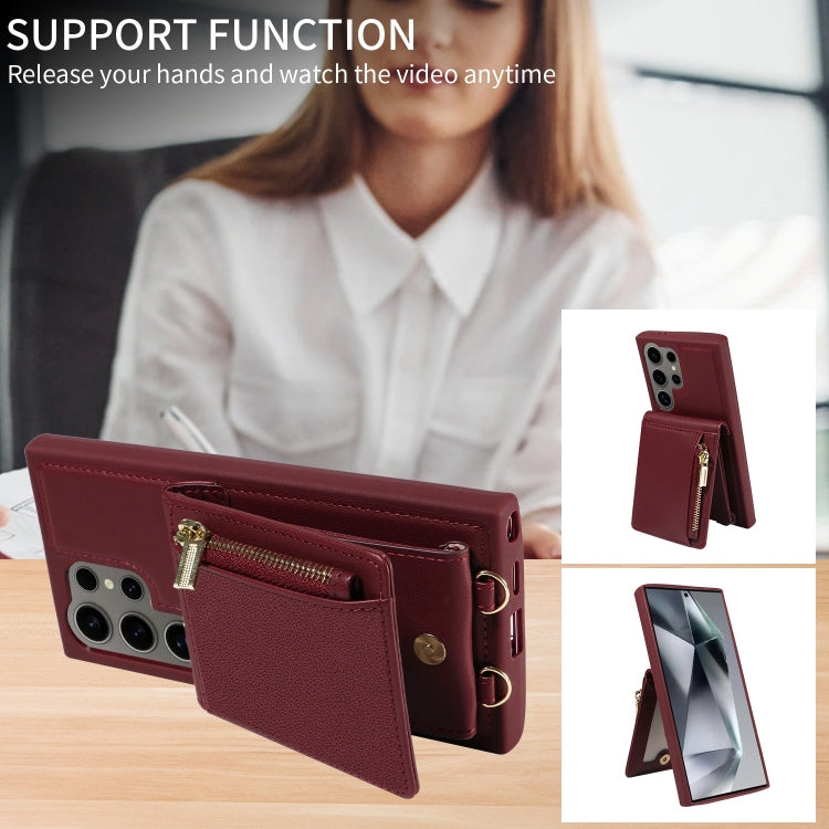For Samsung Galaxy S24 Ultra 5G Crossbody Lanyard Zipper Wallet Leather Phone Case(Wine Red) - Galaxy S24 Ultra 5G Cases by PMC Jewellery | Online Shopping South Africa | PMC Jewellery | Buy Now Pay Later Mobicred
